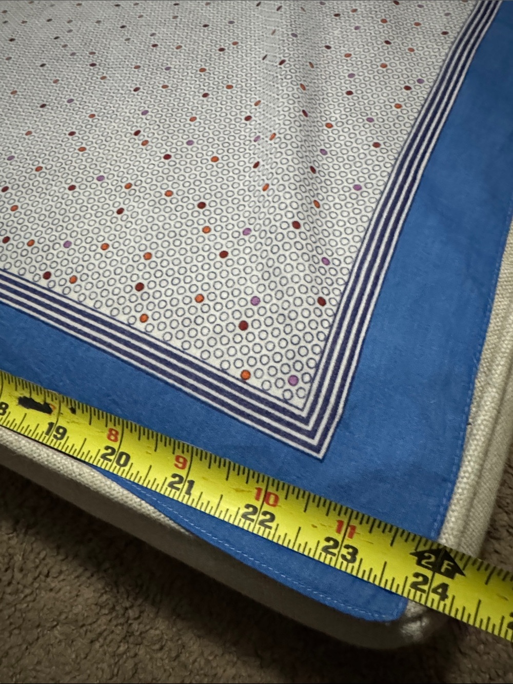 Vintage Cotton Scarf-White & Blue/Retro Dot Print-Square-EUC - Picture 6 of 14